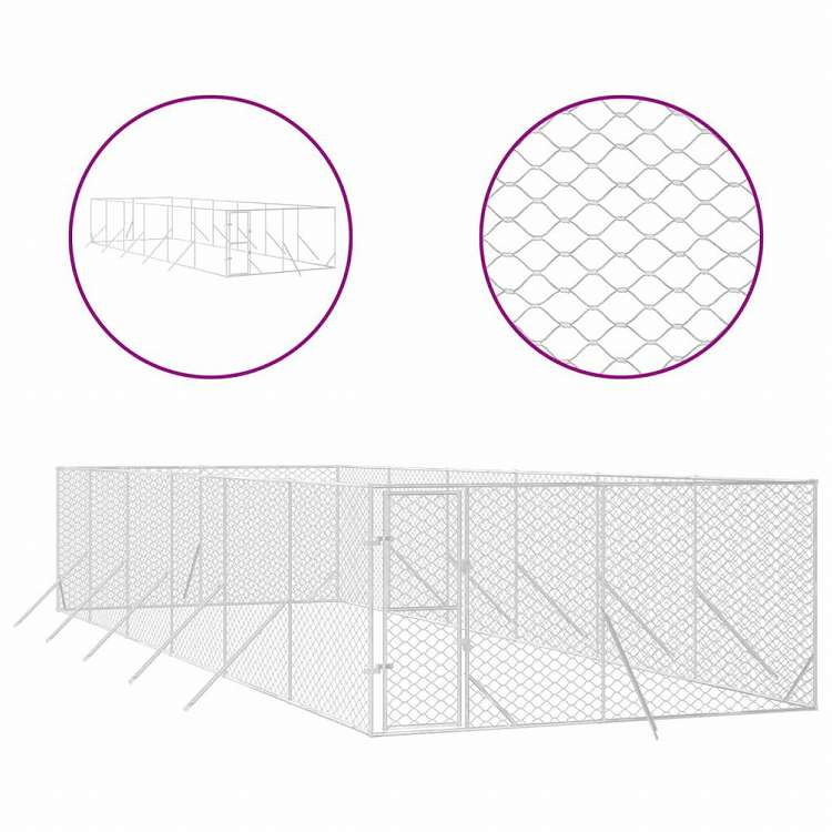 vidaXL 屋外用犬小屋 シルバー 4x12x2m 亜鉛メッキ鋼製Animals & Pet Supplies ペット用品 犬用品 犬小屋・ドッグラン(代引不可)