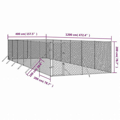 vidaXL 屋外用犬小屋 シルバー 4x12x2m 亜鉛メッキ鋼製Animals & Pet Supplies ペット用品 犬用品 犬小屋・ドッグラン(代引不可)