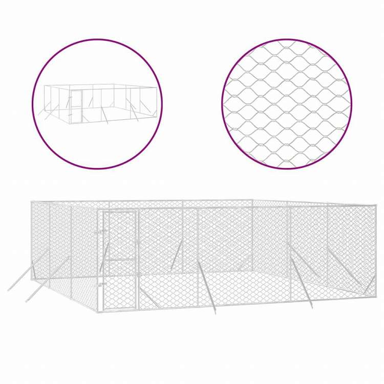 vidaXL 屋外用犬小屋 シルバー 6x6x2m 亜鉛メッキ鋼製Animals & Pet Supplies ペット用品 犬用品 犬小屋・ドッグラン(代引不可)