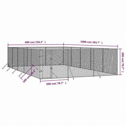 vidaXL 屋外用犬小屋 シルバー 6x10x2m 亜鉛メッキ鋼製動物&ペット用品 ペット用品 犬用品 犬小屋・ドッグラン(代引不可)