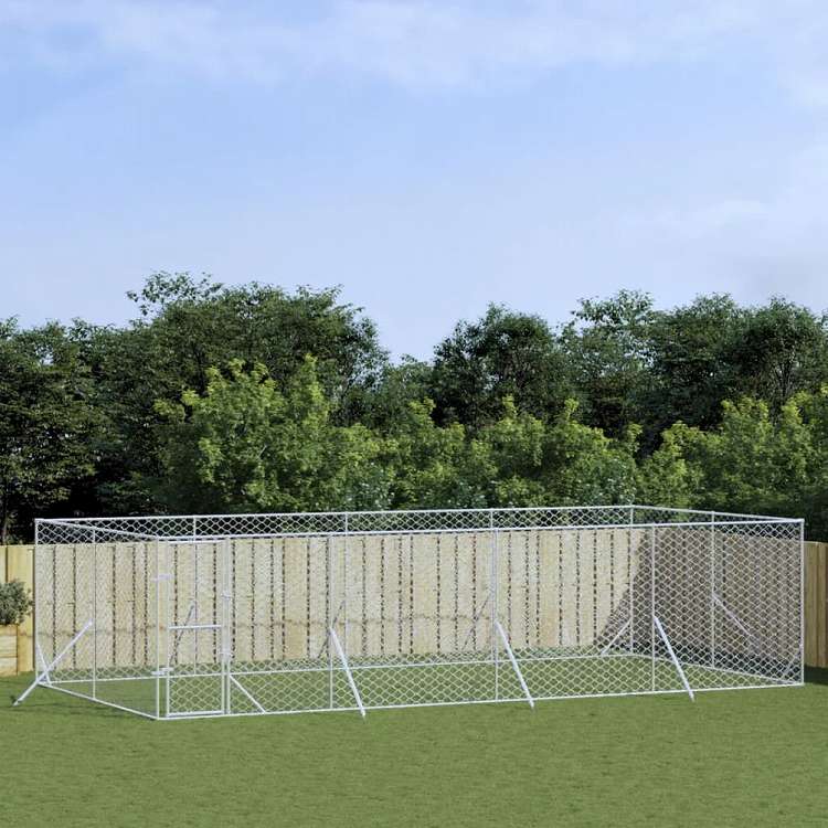 vidaXL 屋外用犬小屋 シルバー 8x4x2m 亜鉛メッキ鋼製動物&ペット用品 ペット用品 犬用品 犬小屋・ドッグラン(代引不可)