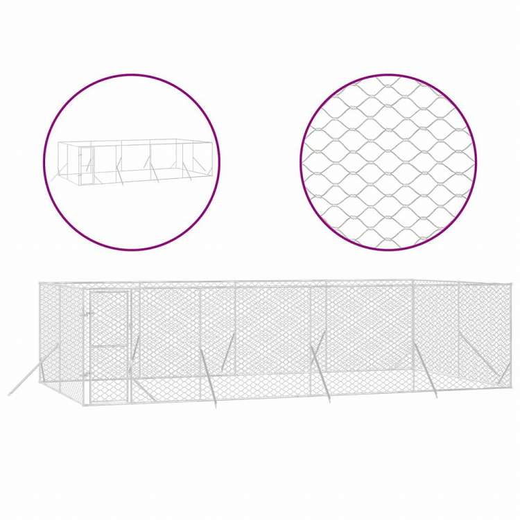 vidaXL 屋外用犬小屋 シルバー 8x4x2m 亜鉛メッキ鋼製動物&ペット用品 ペット用品 犬用品 犬小屋・ドッグラン(代引不可)