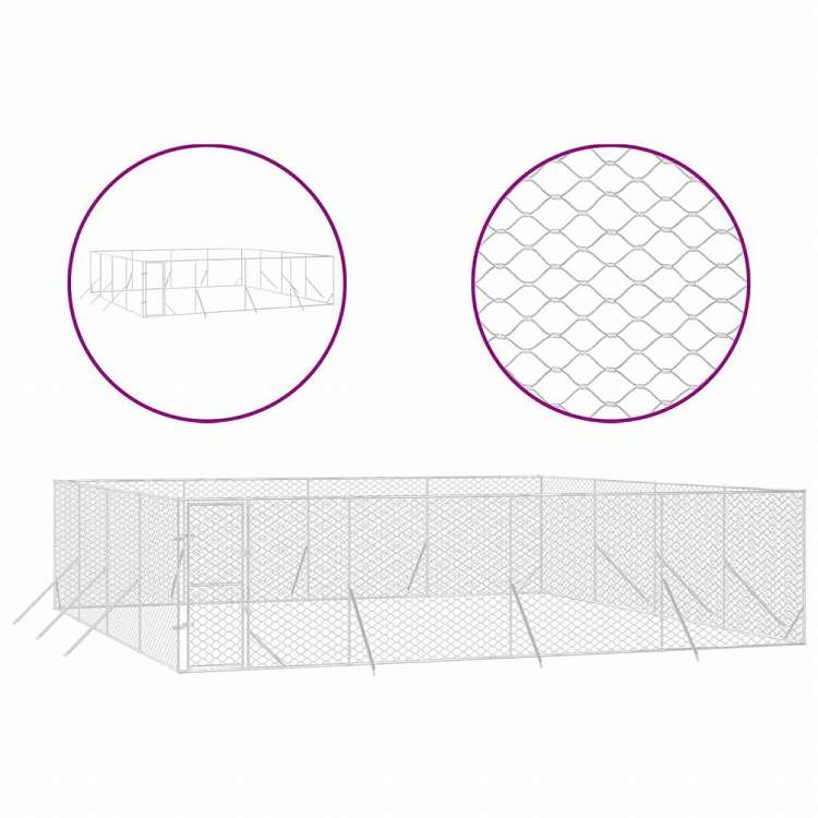 vidaXL 屋外用犬小屋 シルバー 8x8x2m 亜鉛メッキ鋼製動物&ペット用品 ペット用品 犬用品 犬小屋・ドッグラン(代引不可)