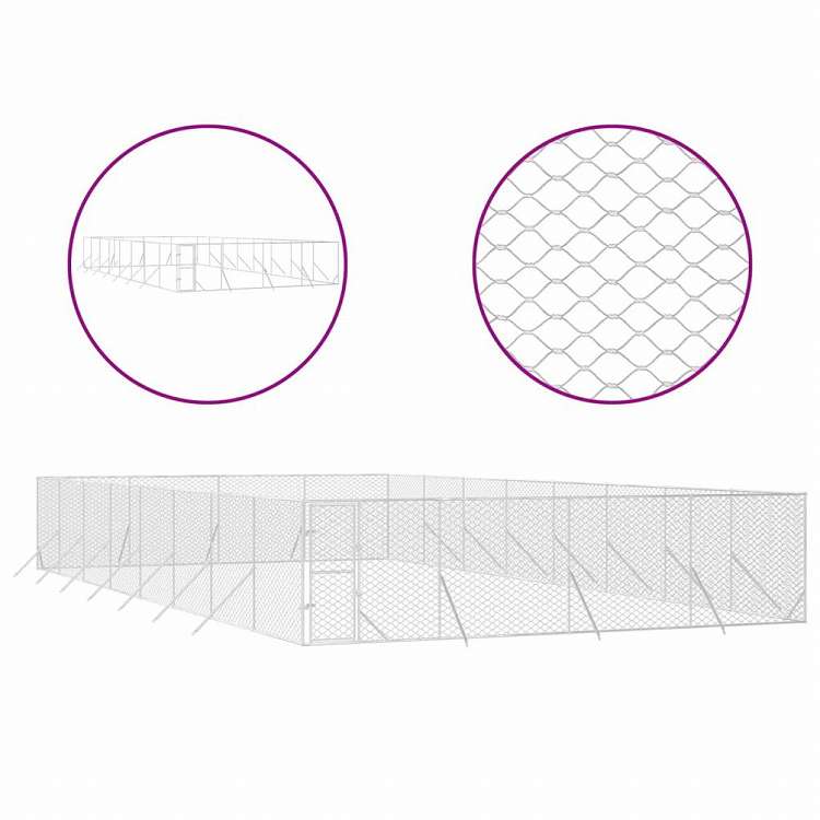 vidaXL 屋外用犬小屋 シルバー 8x16x2m 亜鉛メッキ鋼製動物&ペット用品 ペット用品 犬用品 犬小屋・ドッグラン(代引不可)