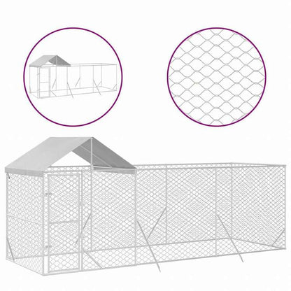 vidaXL 屋外犬小屋 屋根付き シルバー 6x2x2.5 m 亜鉛メッキ鋼製動物&ペット用品 ペット用品 犬用品 犬小屋・ドッグラン(代引不可)
