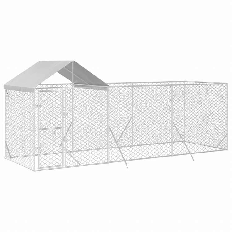 vidaXL 屋外犬小屋 屋根付き シルバー 6x2x2.5 m 亜鉛メッキ鋼製動物&ペット用品 ペット用品 犬用品 犬小屋・ドッグラン(代引不可)
