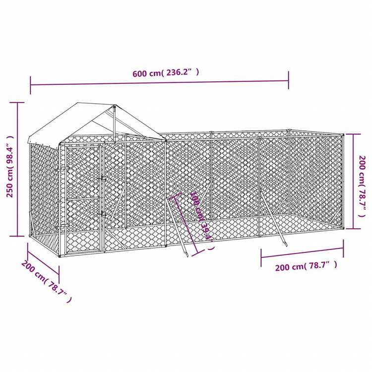 vidaXL 屋外犬小屋 屋根付き シルバー 6x2x2.5 m 亜鉛メッキ鋼製動物&ペット用品 ペット用品 犬用品 犬小屋・ドッグラン(代引不可)