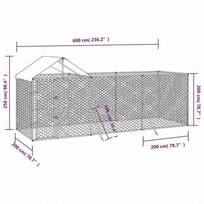 vidaXL 屋外犬小屋 屋根付き シルバー 6x2x2.5 m 亜鉛メッキ鋼製動物&ペット用品 ペット用品 犬用品 犬小屋・ドッグラン(代引不可)