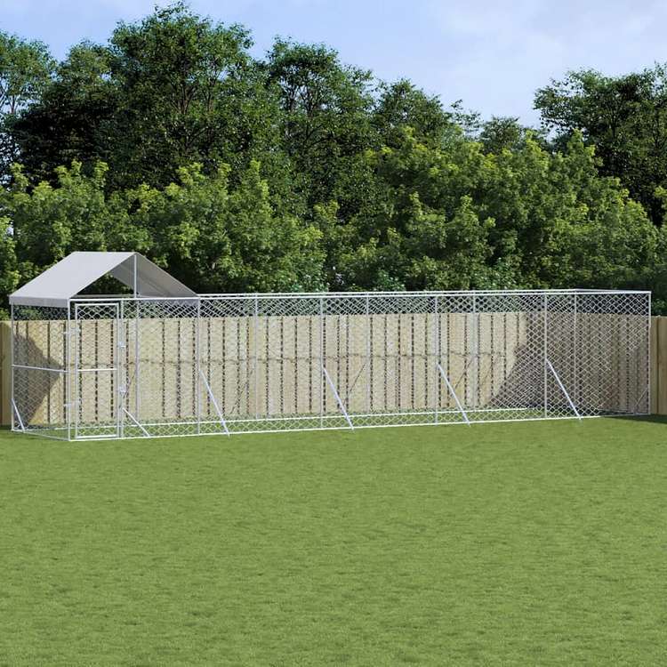 vidaXL 屋外犬小屋 屋根付き シルバー 10x2x2.5 m 亜鉛メッキ鋼製Animals & Pet Supplies ペット用品 犬用品 犬小屋・ドッグラン(代引不可)