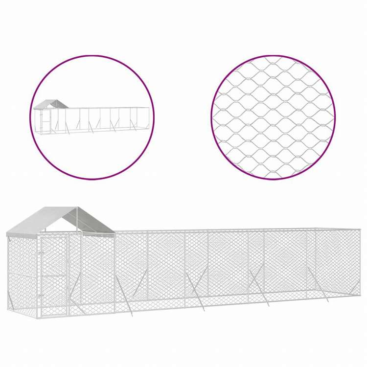 vidaXL 屋外犬小屋 屋根付き シルバー 10x2x2.5 m 亜鉛メッキ鋼製Animals & Pet Supplies ペット用品 犬用品 犬小屋・ドッグラン(代引不可)