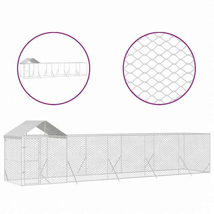 vidaXL 屋外犬小屋 屋根付き シルバー 10x2x2.5 m 亜鉛メッキ鋼製Animals & Pet Supplies ペット用品 犬用品 犬小屋・ドッグラン(代引不可)