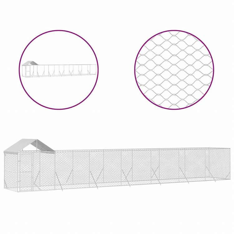 vidaXL 屋外犬小屋 屋根付き シルバー 14x2x2.5 m 亜鉛メッキ鋼製動物&ペット用品 ペット用品 犬用品 犬小屋・ドッグラン(代引不可)