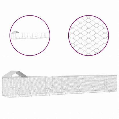 vidaXL 屋外犬小屋 屋根付き シルバー 14x2x2.5 m 亜鉛メッキ鋼製動物&ペット用品 ペット用品 犬用品 犬小屋・ドッグラン(代引不可)
