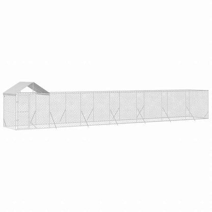 vidaXL 屋外犬小屋 屋根付き シルバー 14x2x2.5 m 亜鉛メッキ鋼製動物&ペット用品 ペット用品 犬用品 犬小屋・ドッグラン(代引不可)