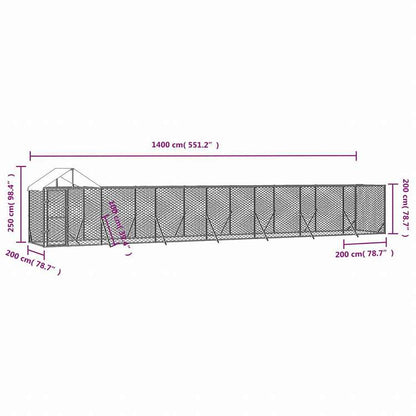 vidaXL 屋外犬小屋 屋根付き シルバー 14x2x2.5 m 亜鉛メッキ鋼製動物&ペット用品 ペット用品 犬用品 犬小屋・ドッグラン(代引不可)