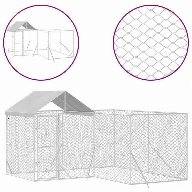 vidaXL 屋外犬小屋 屋根付き シルバー 4x4x2.5 m 亜鉛メッキ鋼製動物&ペット用品 ペット用品 犬用品 犬小屋・ドッグラン(代引不可)
