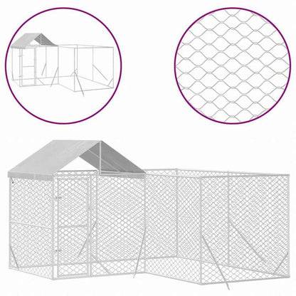 vidaXL 屋外犬小屋 屋根付き シルバー 4x4x2.5 m 亜鉛メッキ鋼製動物&ペット用品 ペット用品 犬用品 犬小屋・ドッグラン(代引不可)