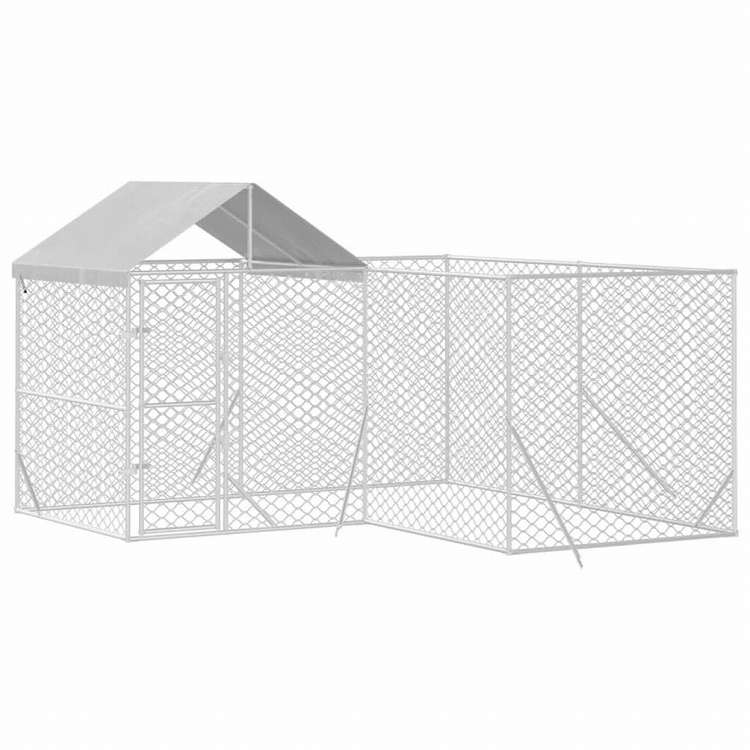 vidaXL 屋外犬小屋 屋根付き シルバー 4x4x2.5 m 亜鉛メッキ鋼製動物&ペット用品 ペット用品 犬用品 犬小屋・ドッグラン(代引不可)