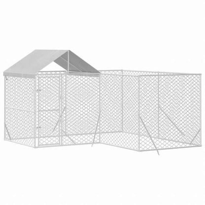 vidaXL 屋外犬小屋 屋根付き シルバー 4x4x2.5 m 亜鉛メッキ鋼製動物&ペット用品 ペット用品 犬用品 犬小屋・ドッグラン(代引不可)