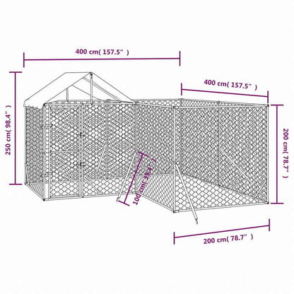 vidaXL 屋外犬小屋 屋根付き シルバー 4x4x2.5 m 亜鉛メッキ鋼製動物&ペット用品 ペット用品 犬用品 犬小屋・ドッグラン(代引不可)