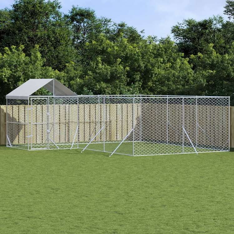 vidaXL 屋外犬小屋 屋根付き シルバー 6x6x2.5 m 亜鉛メッキ鋼製Animals & Pet Supplies ペット用品 犬用品 犬小屋・ドッグラン(代引不可)