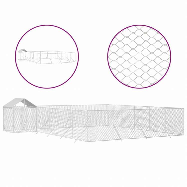 vidaXL 屋外犬小屋 屋根付き シルバー 10x8x2.5 m 亜鉛メッキ鋼製動物&ペット用品 ペット用品 犬用品 犬小屋・ドッグラン(代引不可)
