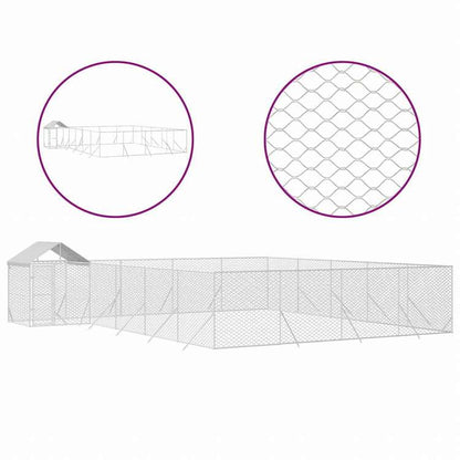 vidaXL 屋外犬小屋 屋根付き シルバー 10x8x2.5 m 亜鉛メッキ鋼製動物&ペット用品 ペット用品 犬用品 犬小屋・ドッグラン(代引不可)