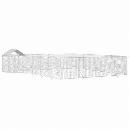 vidaXL 屋外犬小屋 屋根付き シルバー 10x8x2.5 m 亜鉛メッキ鋼製動物&ペット用品 ペット用品 犬用品 犬小屋・ドッグラン(代引不可)