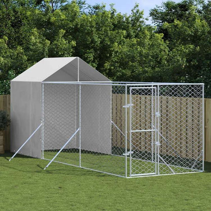 vidaXL 屋外犬小屋 屋根付き シルバー 2x6x2.5 m 亜鉛メッキ鋼製動物&ペット用品 ペット用品 犬用品 犬小屋・ドッグラン(代引不可)