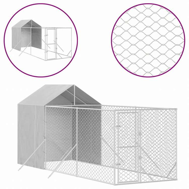 vidaXL 屋外犬小屋 屋根付き シルバー 2x6x2.5 m 亜鉛メッキ鋼製動物&ペット用品 ペット用品 犬用品 犬小屋・ドッグラン(代引不可)