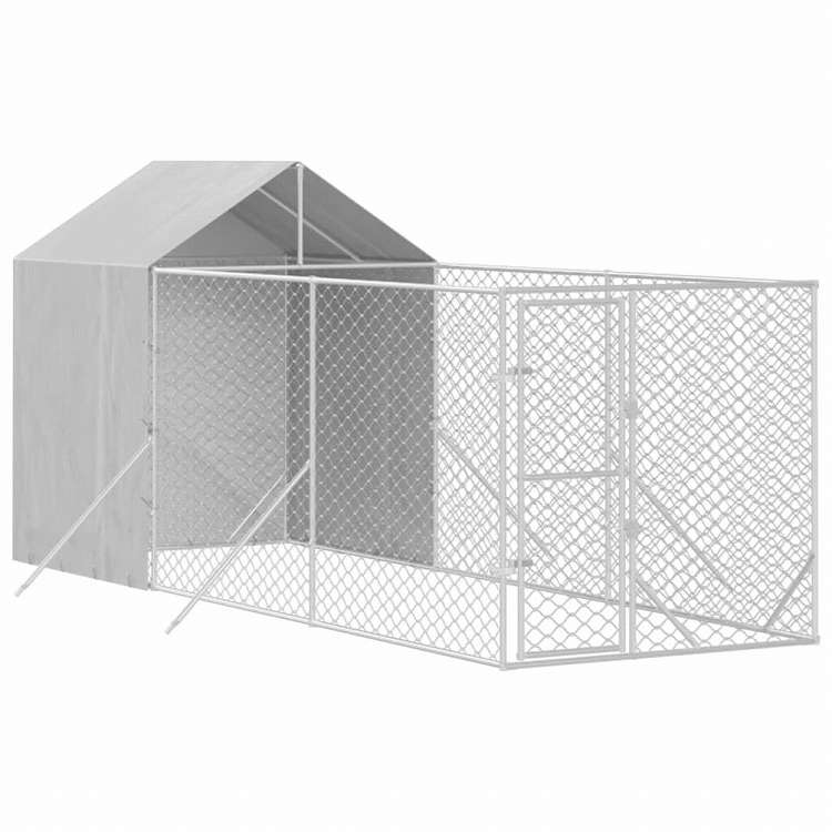 vidaXL 屋外犬小屋 屋根付き シルバー 2x6x2.5 m 亜鉛メッキ鋼製動物&ペット用品 ペット用品 犬用品 犬小屋・ドッグラン(代引不可)