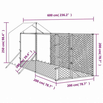 vidaXL 屋外犬小屋 屋根付き シルバー 2x6x2.5 m 亜鉛メッキ鋼製動物&ペット用品 ペット用品 犬用品 犬小屋・ドッグラン(代引不可)