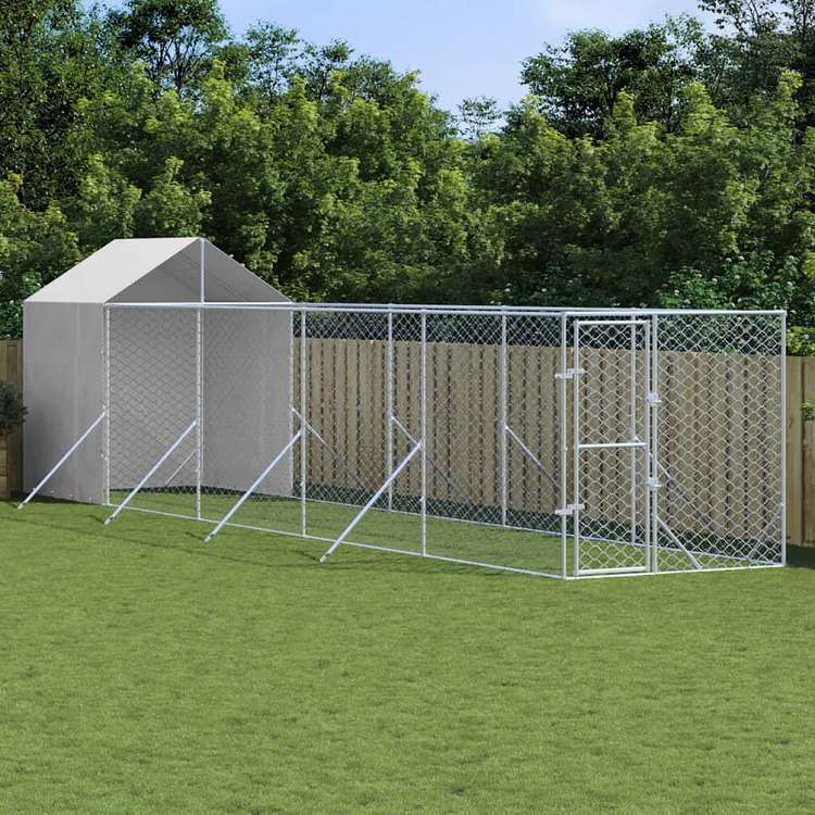 vidaXL 屋外犬小屋 屋根付き シルバー 2x10x2.5 m 亜鉛メッキ鋼製動物&ペット用品 ペット用品 犬用品 犬小屋・ドッグラン(代引不可)