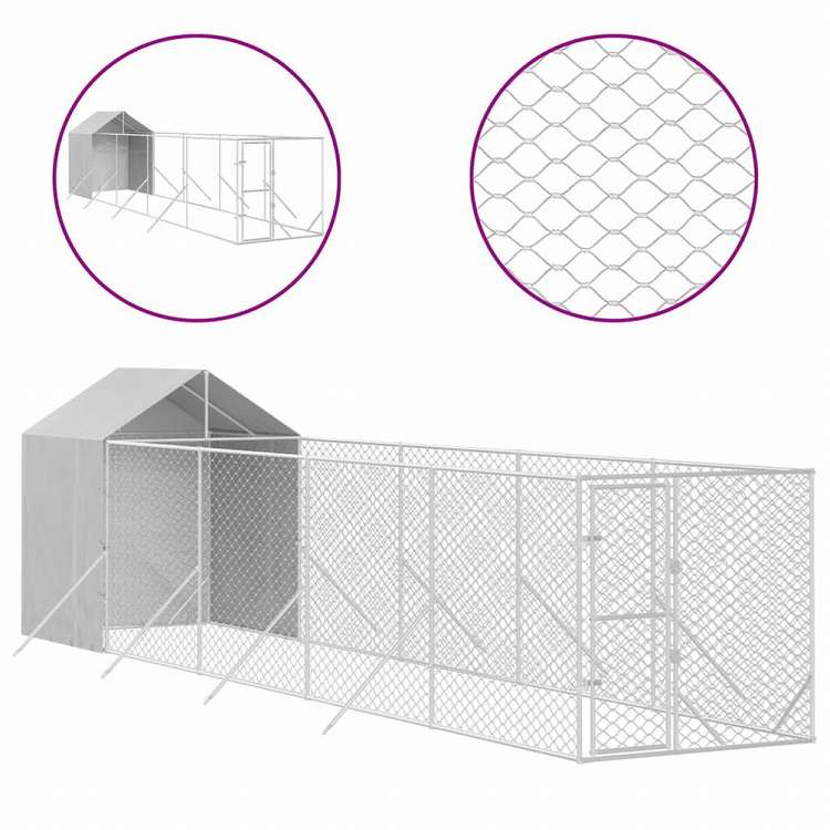 vidaXL 屋外犬小屋 屋根付き シルバー 2x10x2.5 m 亜鉛メッキ鋼製動物&ペット用品 ペット用品 犬用品 犬小屋・ドッグラン(代引不可)