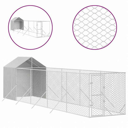 vidaXL 屋外犬小屋 屋根付き シルバー 2x10x2.5 m 亜鉛メッキ鋼製動物&ペット用品 ペット用品 犬用品 犬小屋・ドッグラン(代引不可)