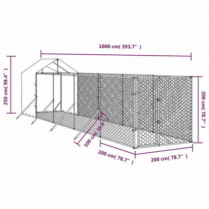 vidaXL 屋外犬小屋 屋根付き シルバー 2x10x2.5 m 亜鉛メッキ鋼製動物&ペット用品 ペット用品 犬用品 犬小屋・ドッグラン(代引不可)