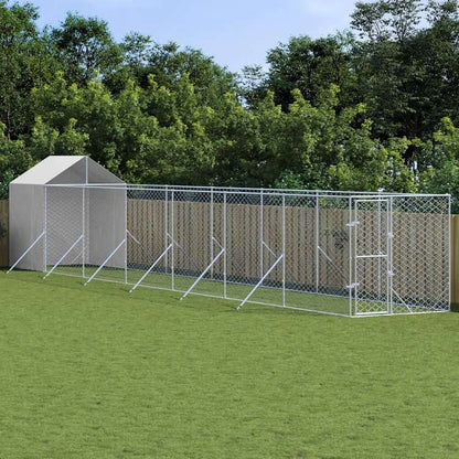 vidaXL 屋外犬小屋 屋根付き シルバー 2x14x2.5 m 亜鉛メッキ鋼製動物&ペット用品 ペット用品 犬用品 犬小屋・ドッグラン(代引不可)