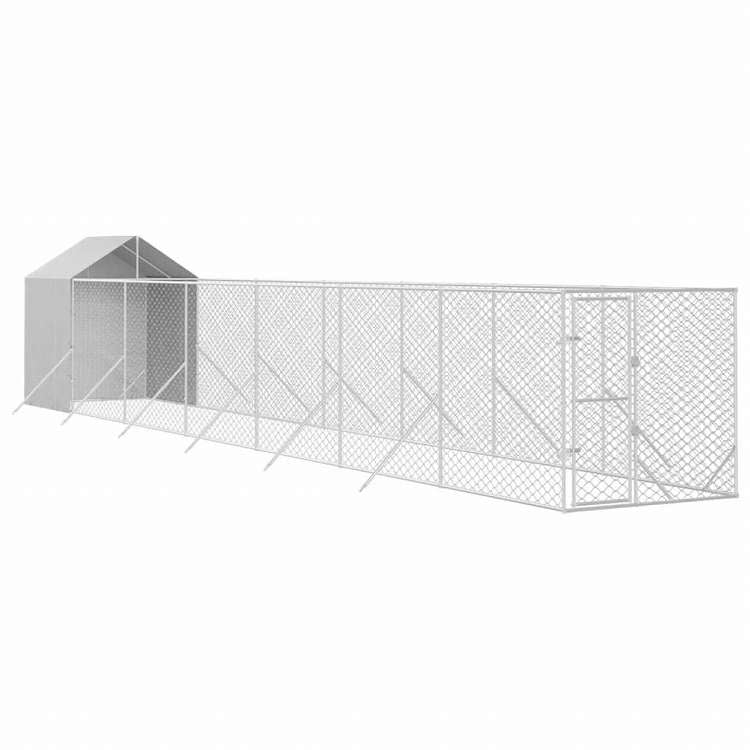 vidaXL 屋外犬小屋 屋根付き シルバー 2x14x2.5 m 亜鉛メッキ鋼製動物&ペット用品 ペット用品 犬用品 犬小屋・ドッグラン(代引不可)