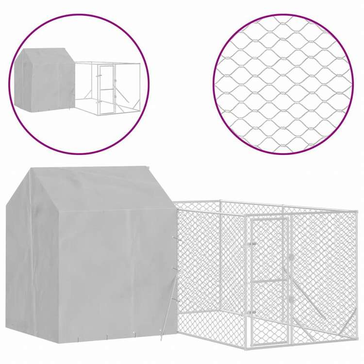 vidaXL 屋外犬小屋 屋根付き シルバー 4x4x2.5 m 亜鉛メッキ鋼製Animals & Pet Supplies ペット用品 犬用品 犬小屋・ドッグラン(代引不可)