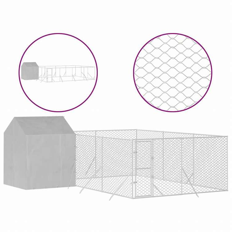 vidaXL 屋外犬小屋 屋根付き シルバー 6x6x2.5 m 亜鉛メッキ鋼製動物&ペット用品 ペット用品 犬用品 犬小屋・ドッグラン(代引不可)