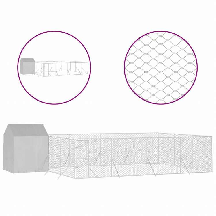 vidaXL 屋外犬小屋 屋根付き シルバー 10x6x2.5 m 亜鉛メッキ鋼製動物&ペット用品 ペット用品 犬用品 犬小屋・ドッグラン(代引不可)