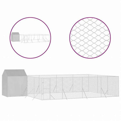 vidaXL 屋外犬小屋 屋根付き シルバー 10x6x2.5 m 亜鉛メッキ鋼製動物&ペット用品 ペット用品 犬用品 犬小屋・ドッグラン(代引不可)