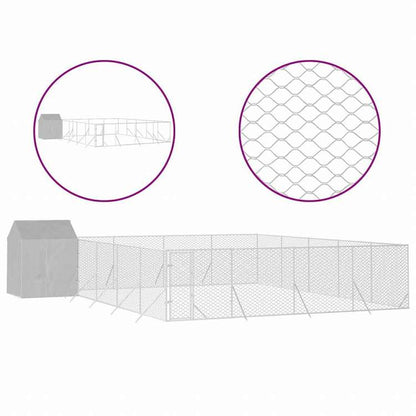 vidaXL 屋外犬小屋 屋根付き シルバー 10 x10x2.5 m 亜鉛メッキ鋼製動物&ペット用品 ペット用品 犬用品 犬小屋・ドッグラン(代引不可)