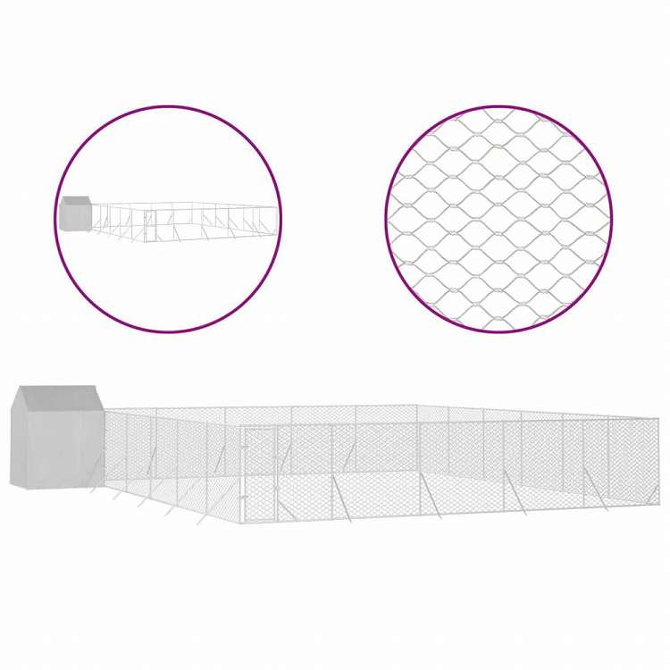 vidaXL 屋外犬小屋 屋根付き シルバー 12x12x2.5 m 亜鉛メッキ鋼製動物&ペット用品 ペット用品 犬用品 犬小屋・ドッグラン(代引不可)