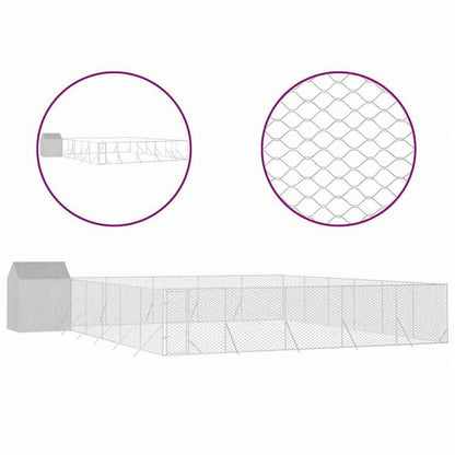 vidaXL 屋外犬小屋 屋根付き シルバー 12x12x2.5 m 亜鉛メッキ鋼製動物&ペット用品 ペット用品 犬用品 犬小屋・ドッグラン(代引不可)