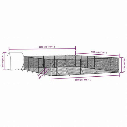 vidaXL 屋外犬小屋 屋根付き シルバー 12x12x2.5 m 亜鉛メッキ鋼製動物&ペット用品 ペット用品 犬用品 犬小屋・ドッグラン(代引不可)