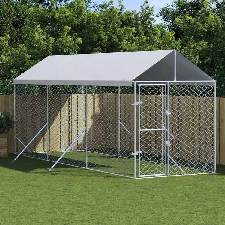 vidaXL 屋外犬小屋 屋根付き シルバー 2x6x2.5 m 亜鉛メッキ鋼製動物&ペット用品 ペット用品 犬用品 犬小屋・ドッグラン(代引不可)