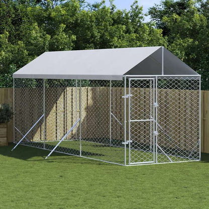 vidaXL 屋外犬小屋 屋根付き シルバー 2x6x2.5 m 亜鉛メッキ鋼製動物&ペット用品 ペット用品 犬用品 犬小屋・ドッグラン(代引不可)