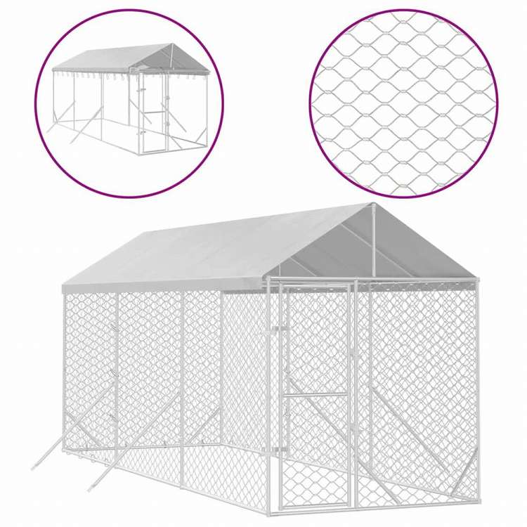 vidaXL 屋外犬小屋 屋根付き シルバー 2x6x2.5 m 亜鉛メッキ鋼製動物&ペット用品 ペット用品 犬用品 犬小屋・ドッグラン(代引不可)