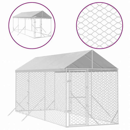 vidaXL 屋外犬小屋 屋根付き シルバー 2x6x2.5 m 亜鉛メッキ鋼製動物&ペット用品 ペット用品 犬用品 犬小屋・ドッグラン(代引不可)